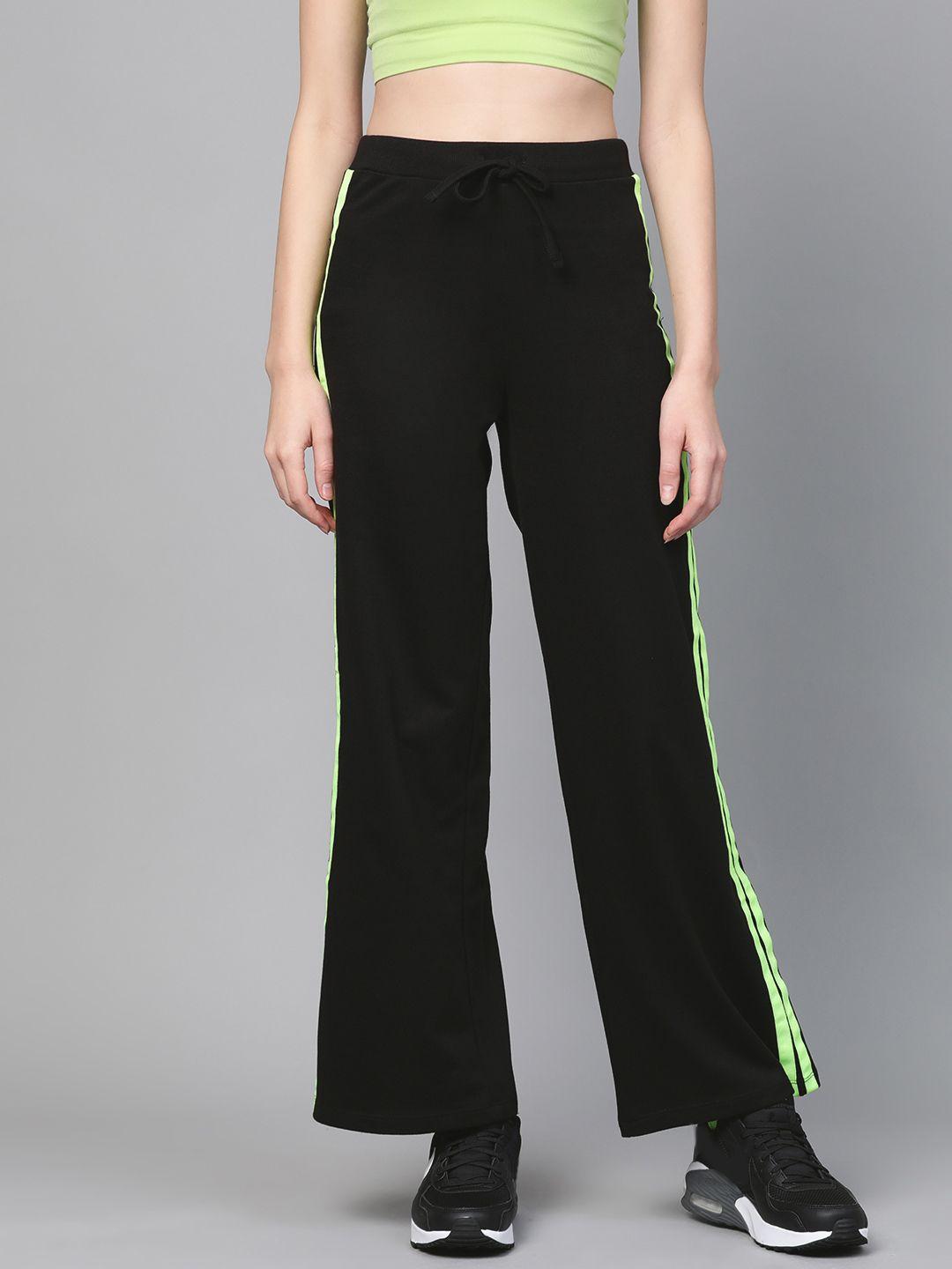 sassafras women black regular fit solid parallel track pants