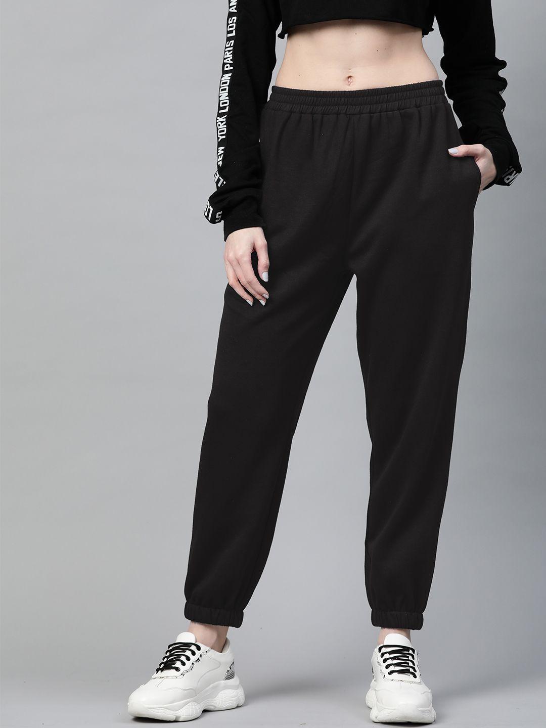 sassafras women black solid joggers