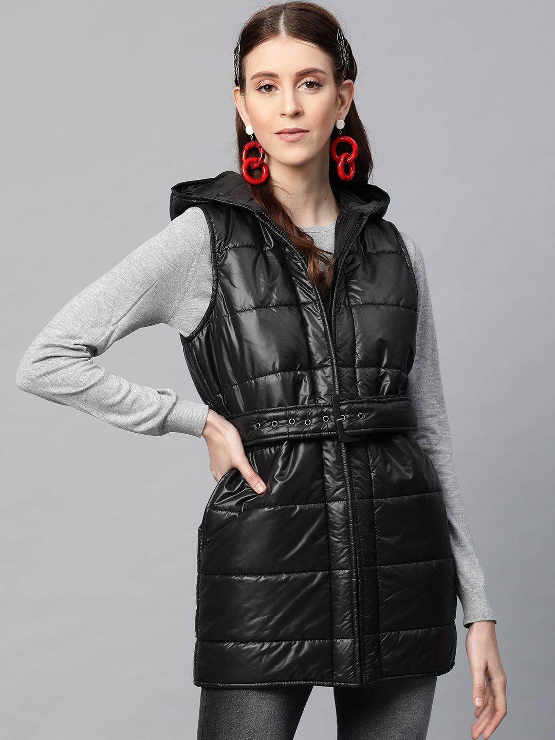 sassafras women black solid puffer jacket