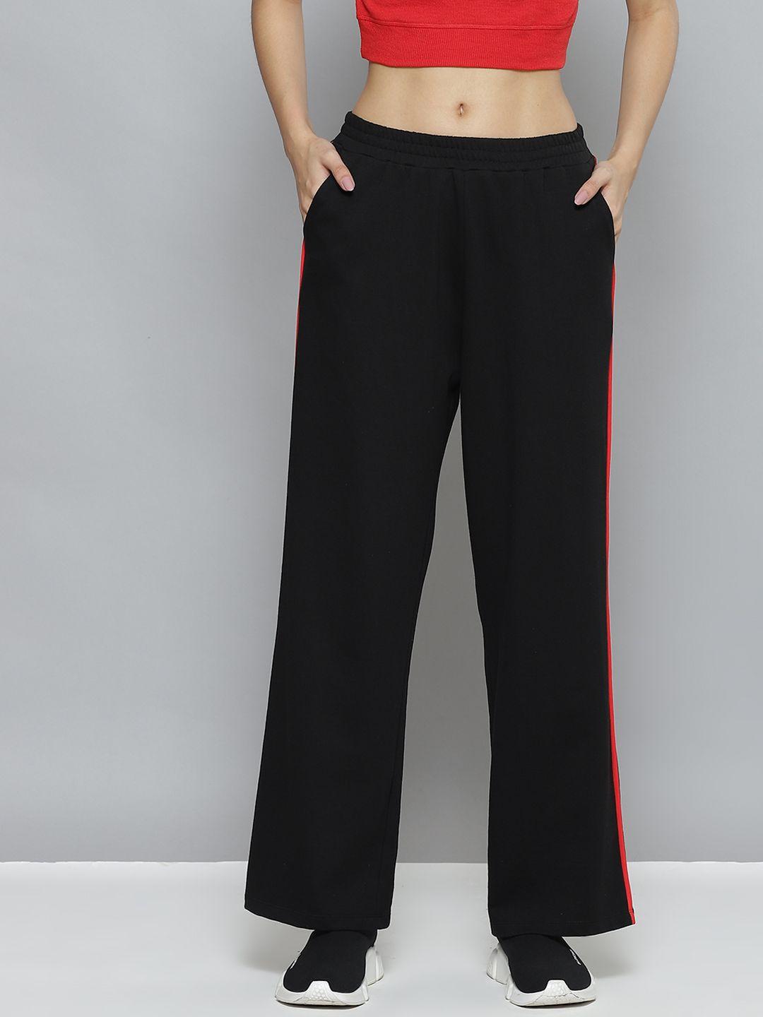 sassafras women black solid straight fit track pants