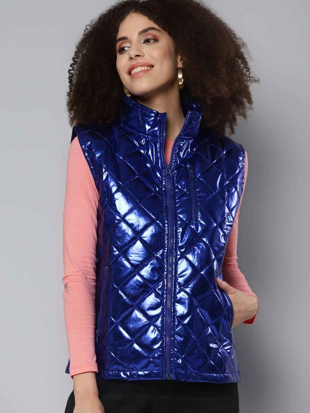 sassafras women blue quilted jacket