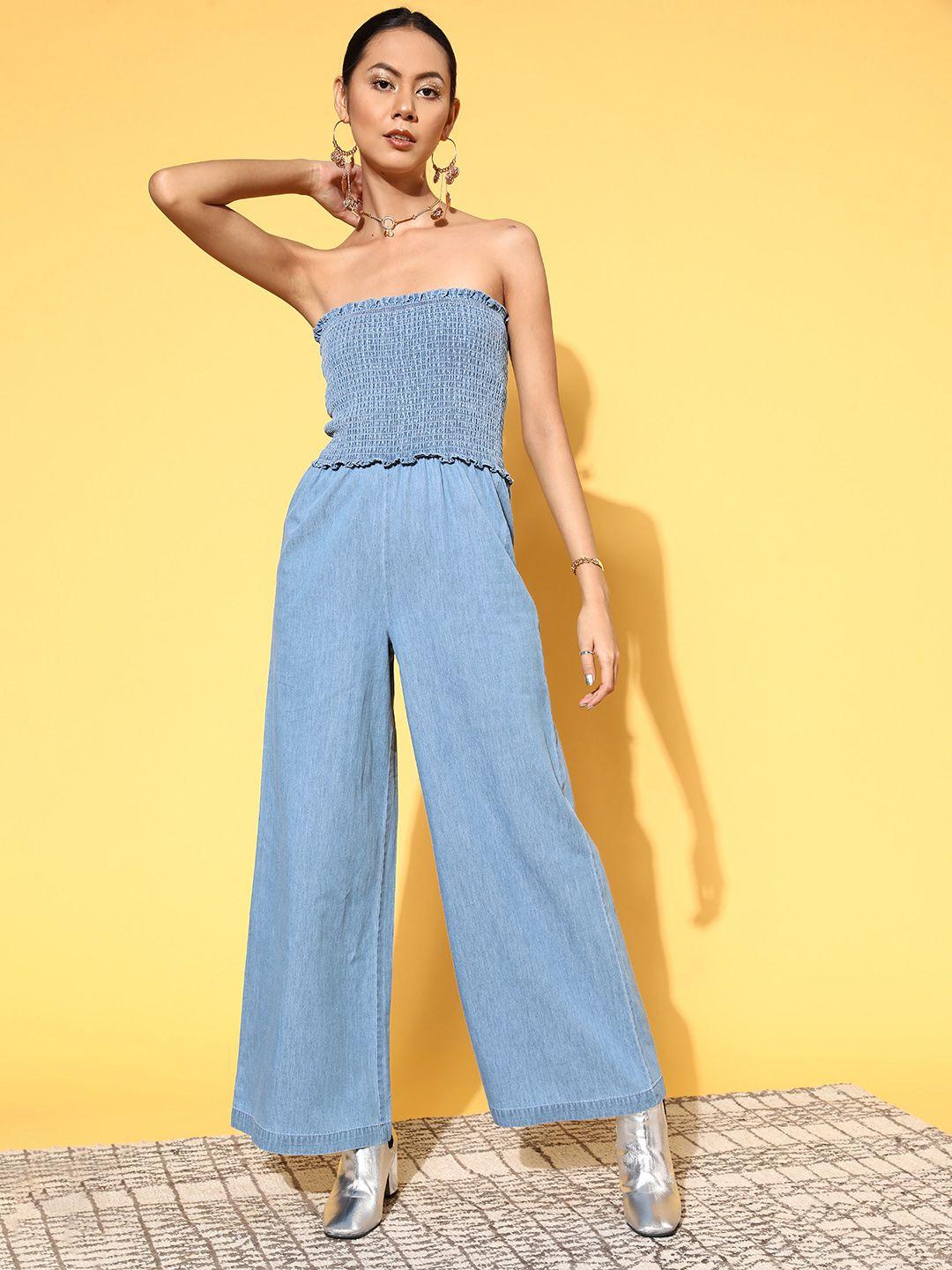 sassafras women blue solid joyful jumpsuit