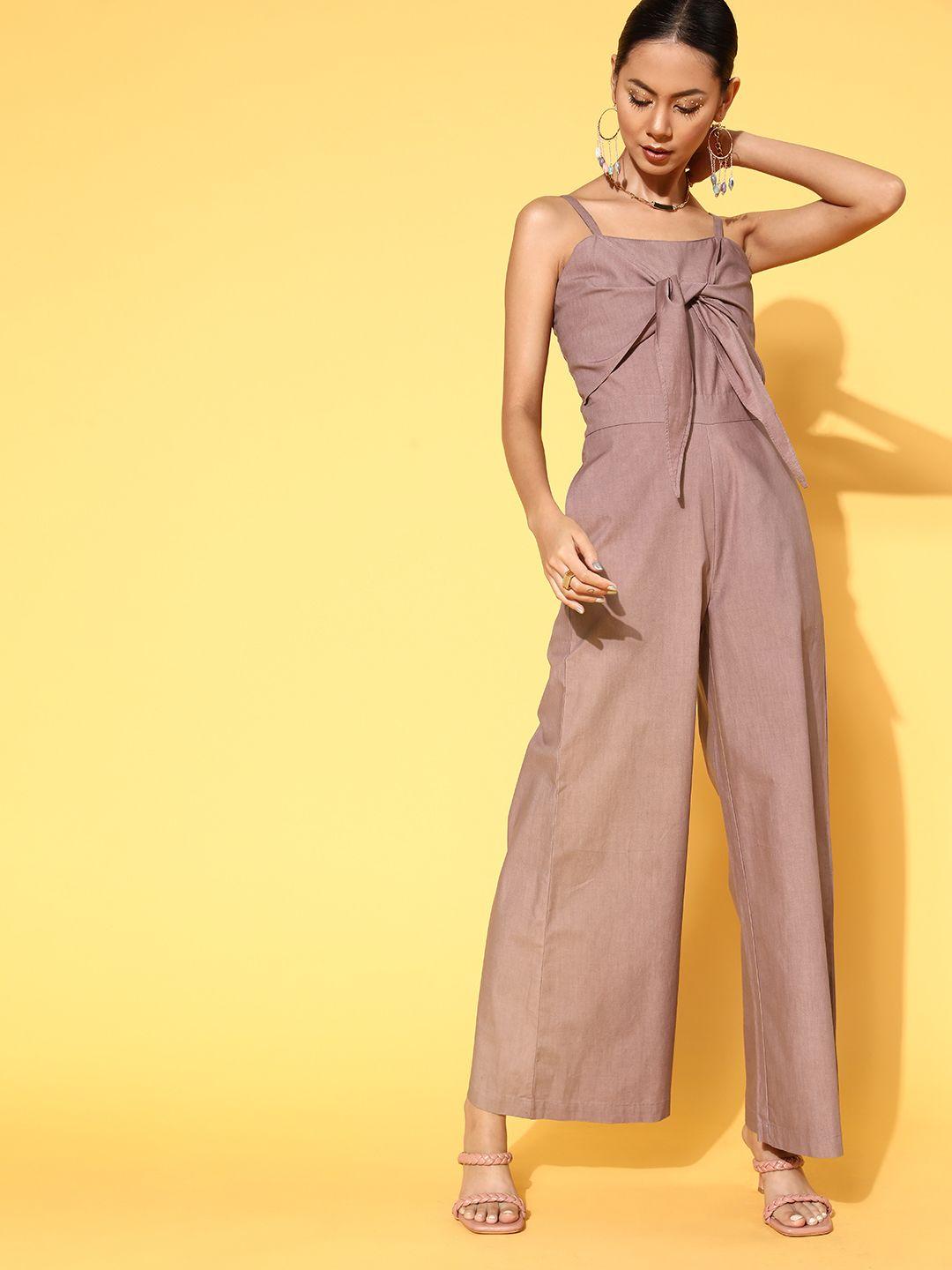 sassafras women brown solid joyful jumpsuit