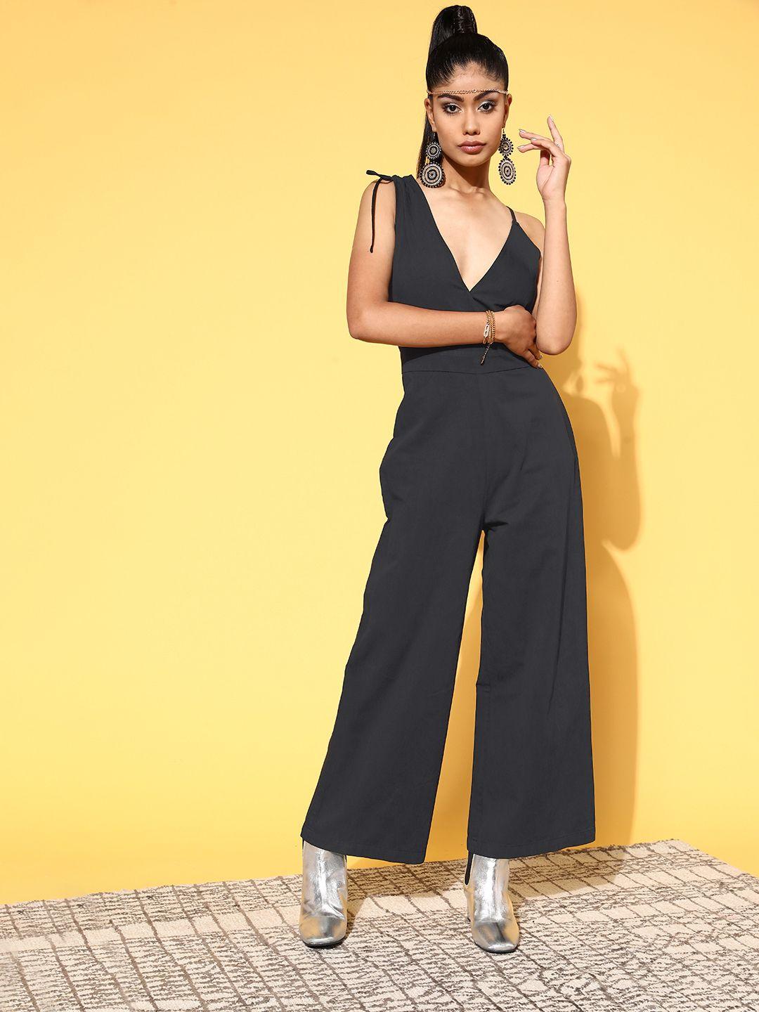 sassafras women classic black solid joyful jumpsuit