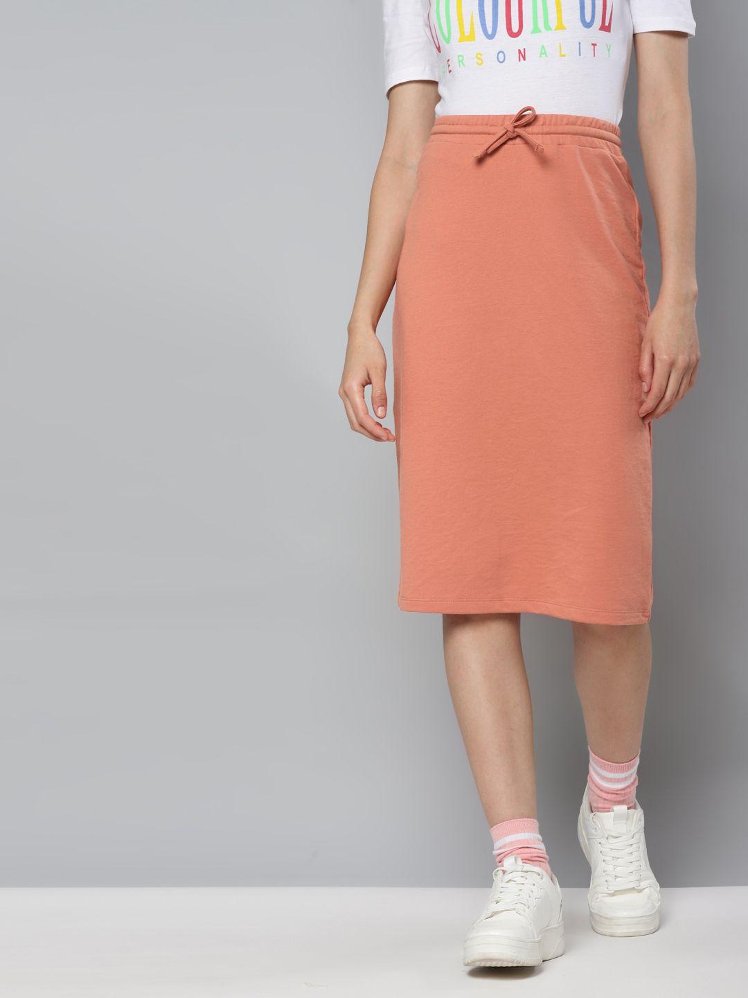 sassafras women coral pink solid skirt