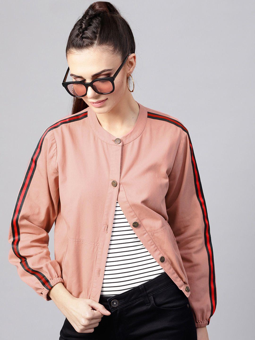 sassafras women dusty pink solid bomber jacket