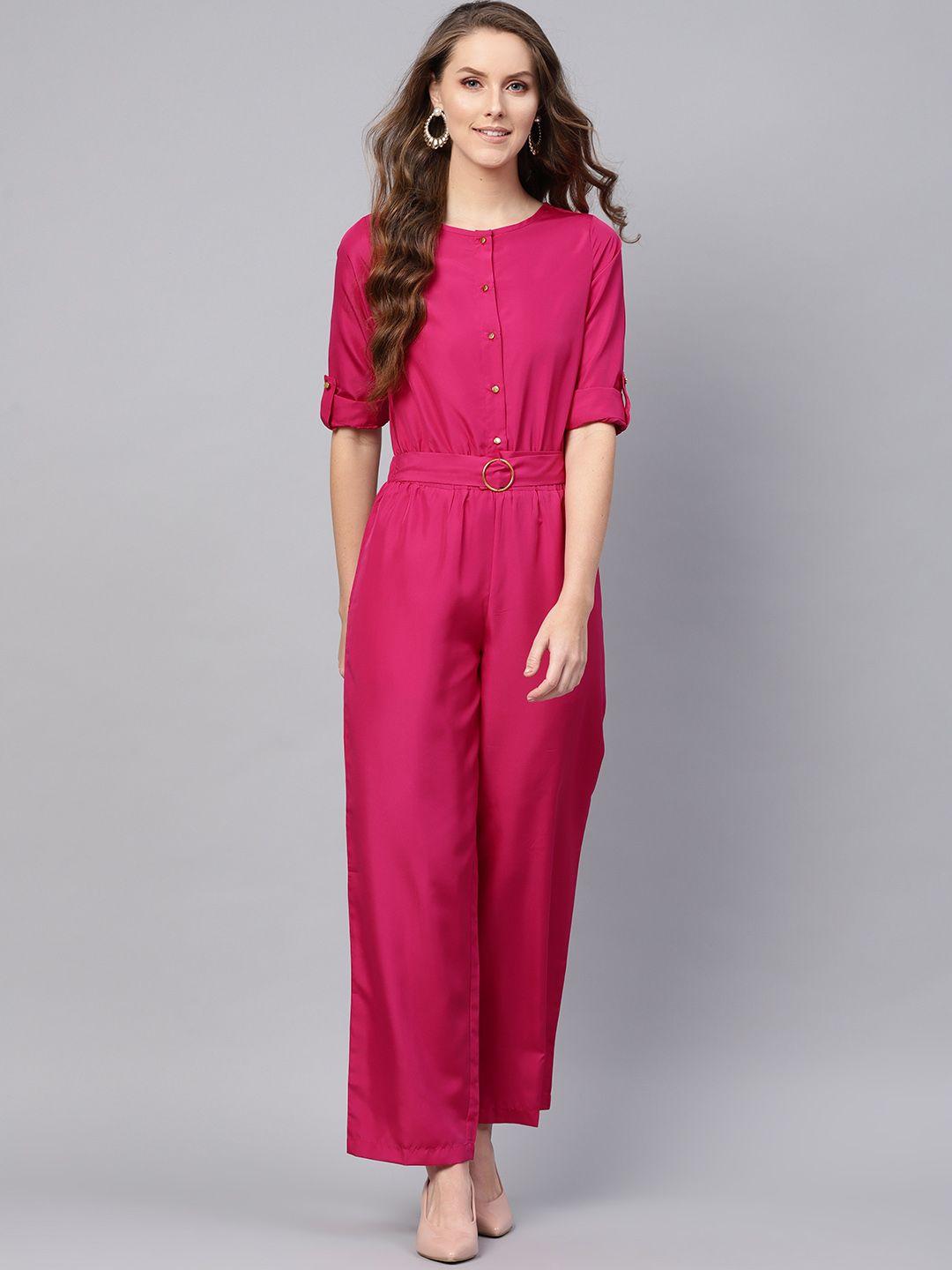 sassafras women fuchsia pink solid basic jumpsuit