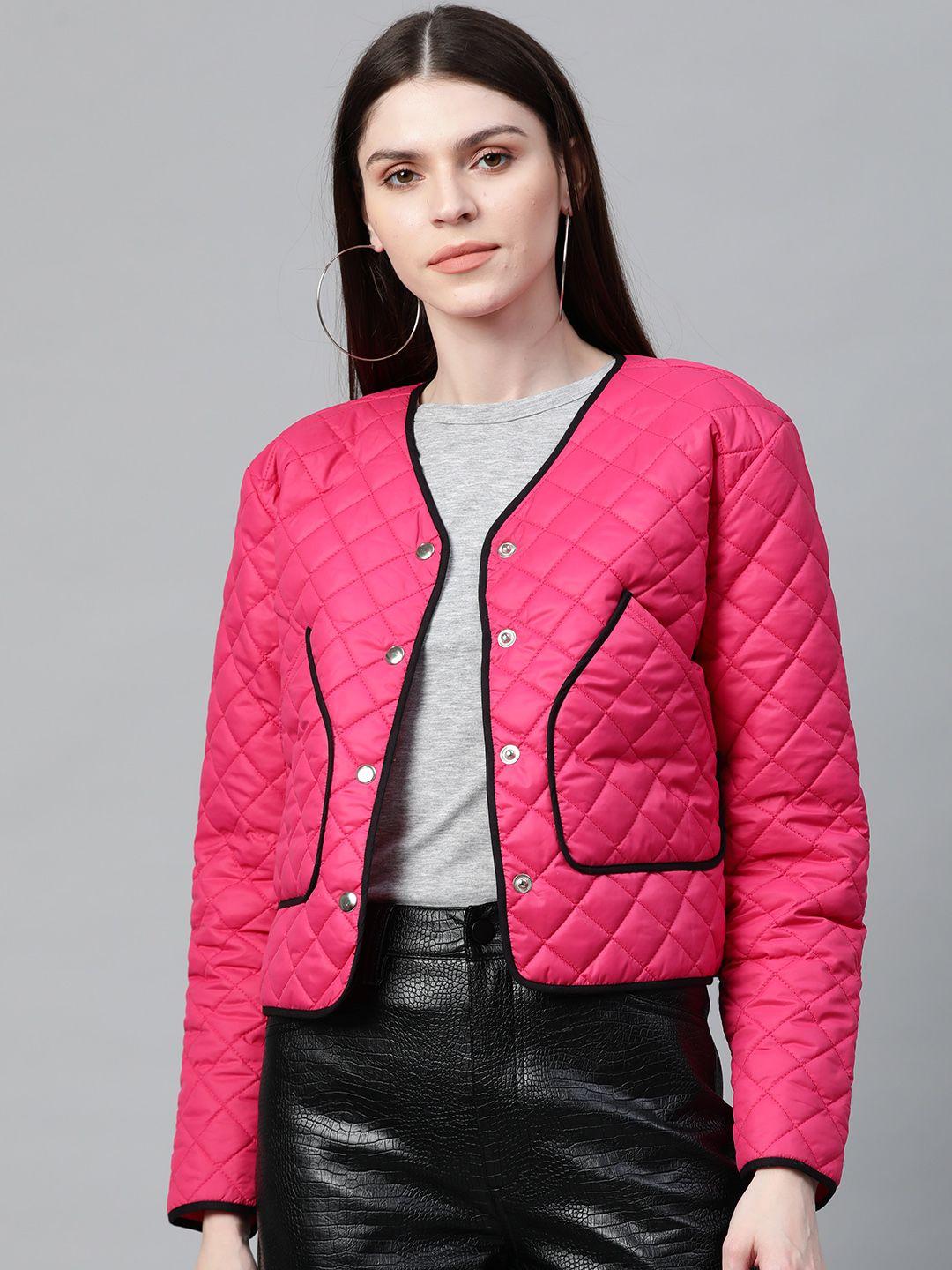 sassafras women fuchsia solid quilted jacket