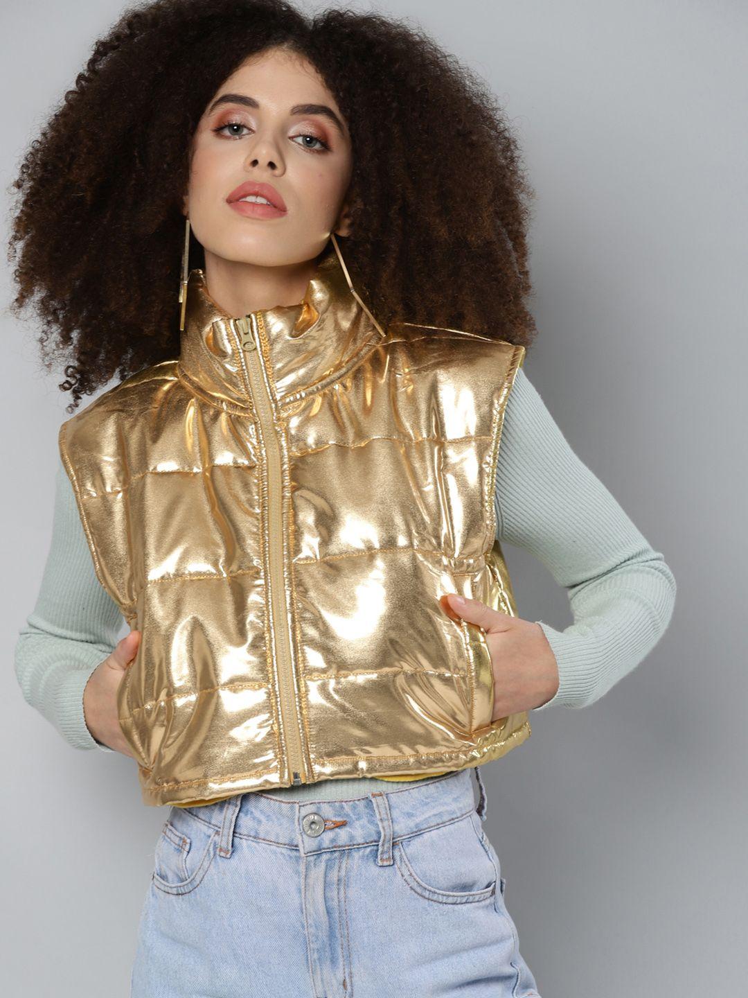 sassafras women gold-toned crop padded jacket