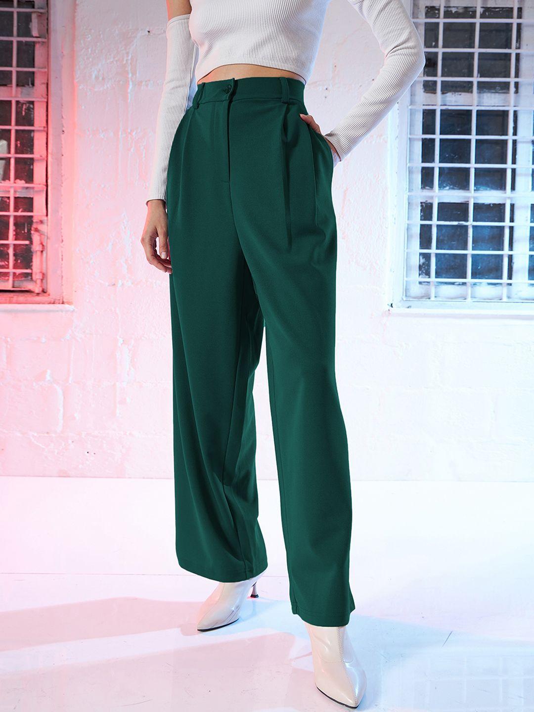 sassafras women green loose fit high-rise pleated parallel trousers