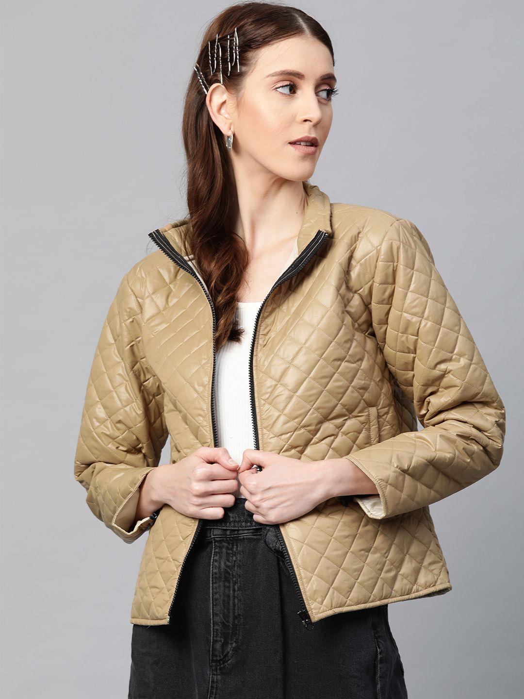 sassafras women khaki solid quilted jacket