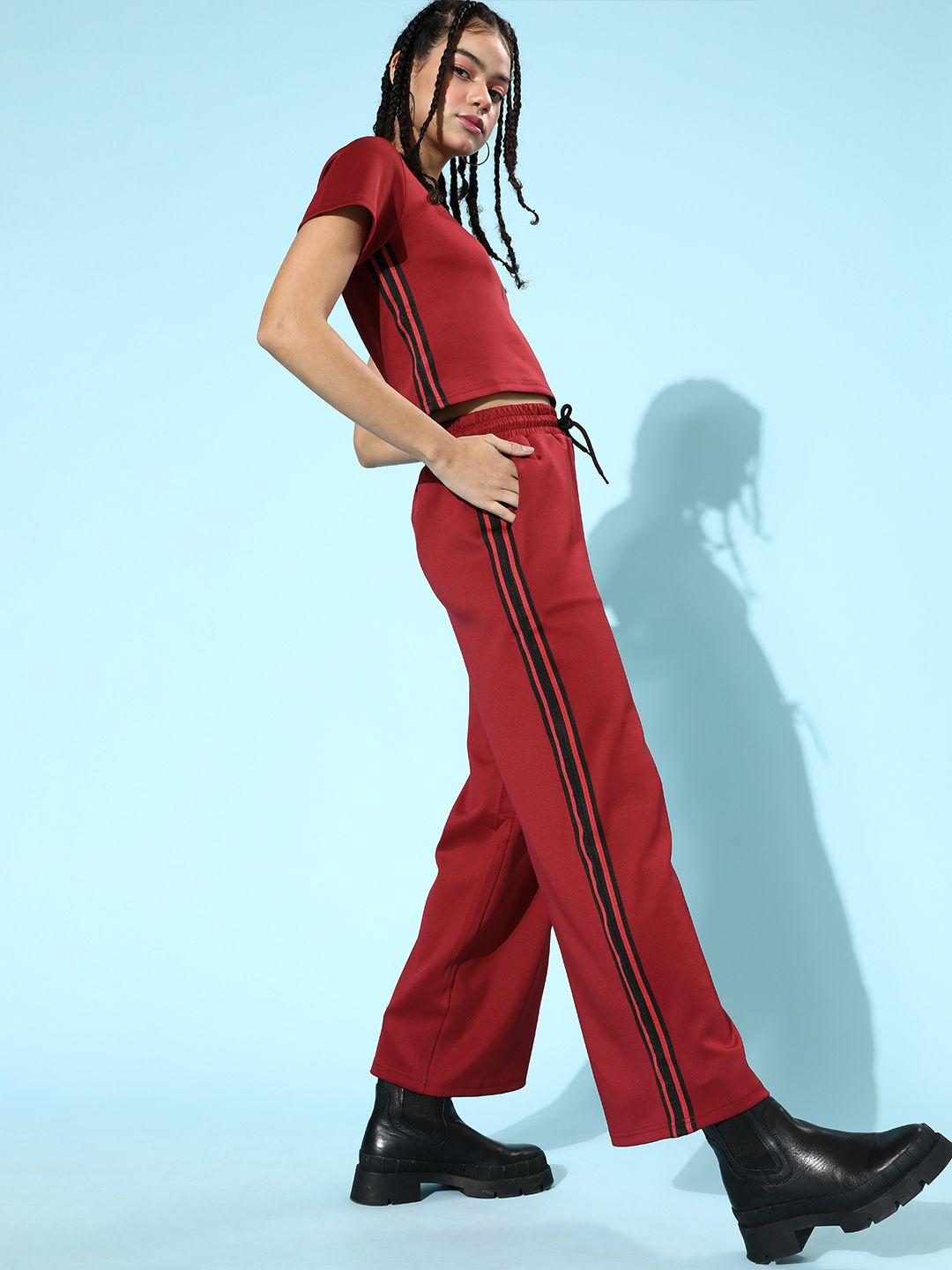 sassafras women maroon scuba side tape track pants