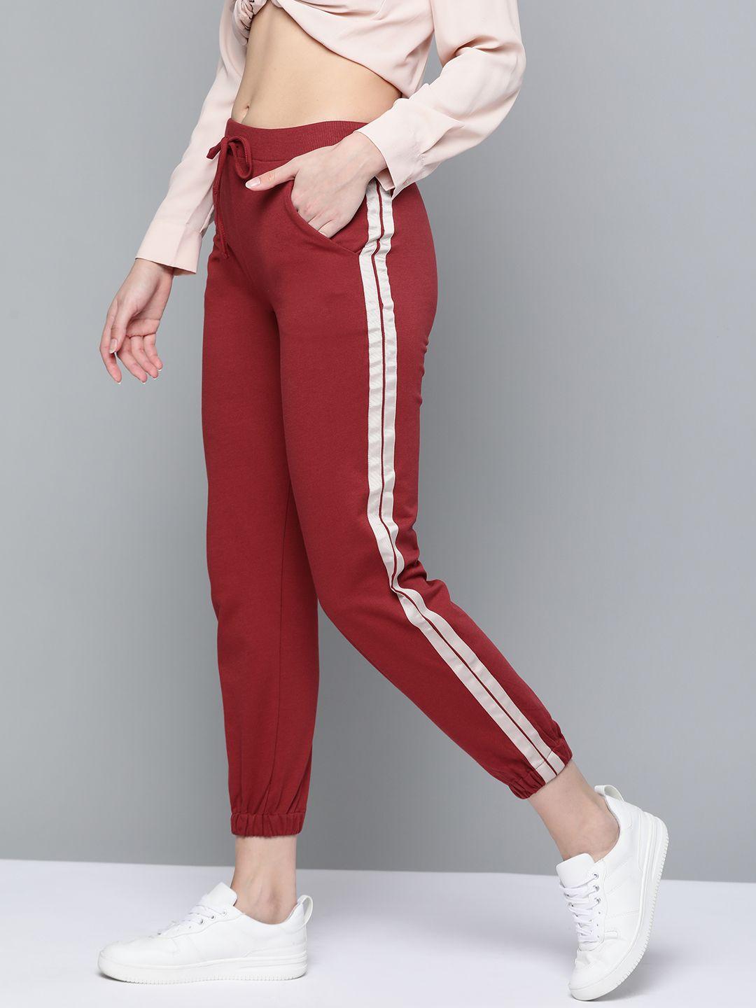 sassafras women maroon solid high-rise cropped joggers