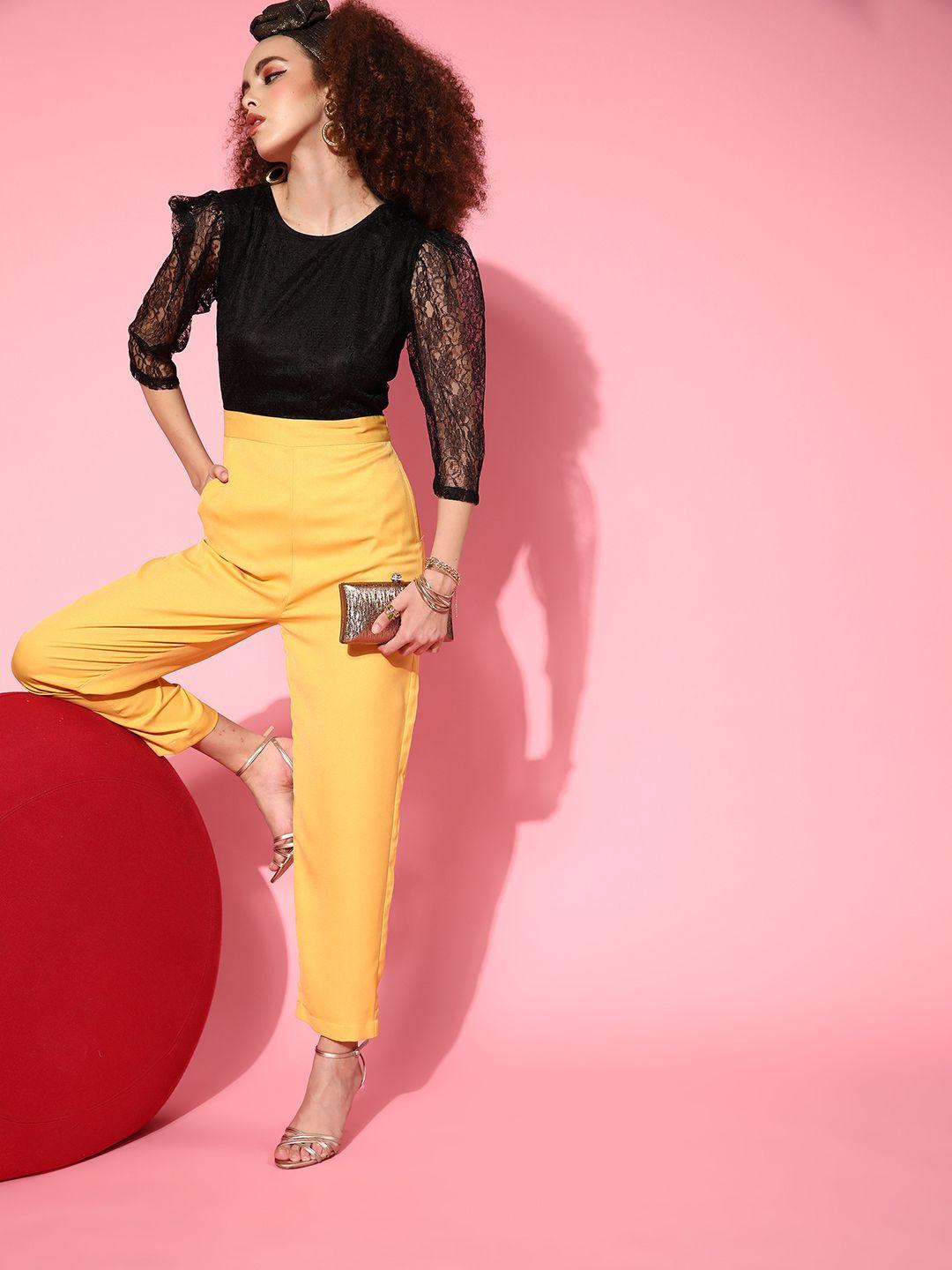 sassafras women mustard colourblocked joyful jumpsuit