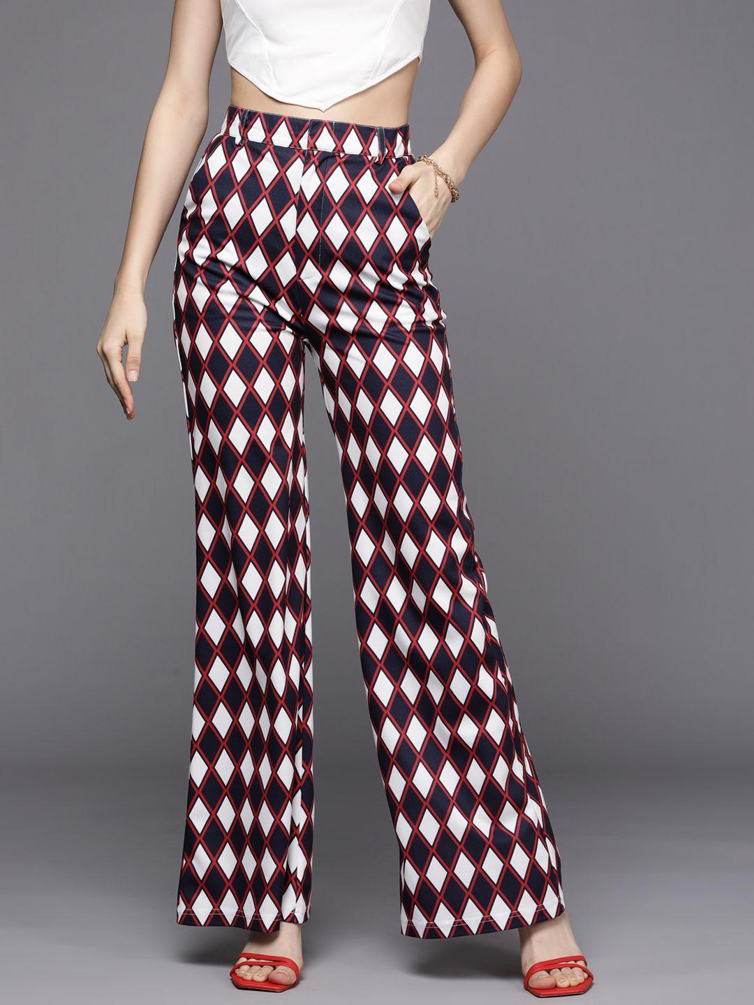 sassafras women navy blue printed trousers