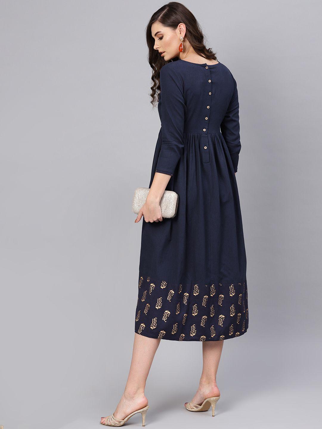 sassafras women navy blue solid a-line dress