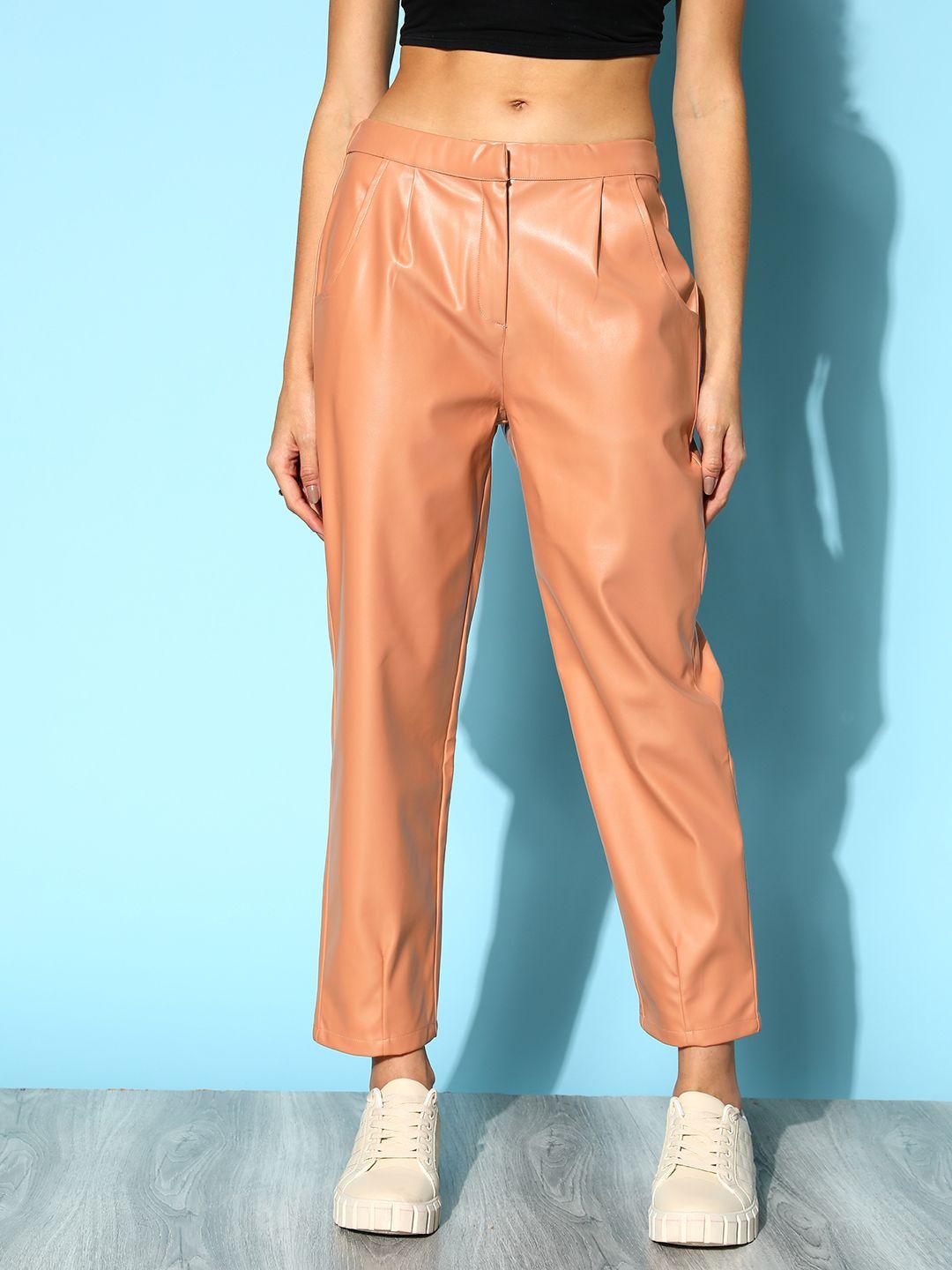 sassafras women nude-coloured pu non iron trousers