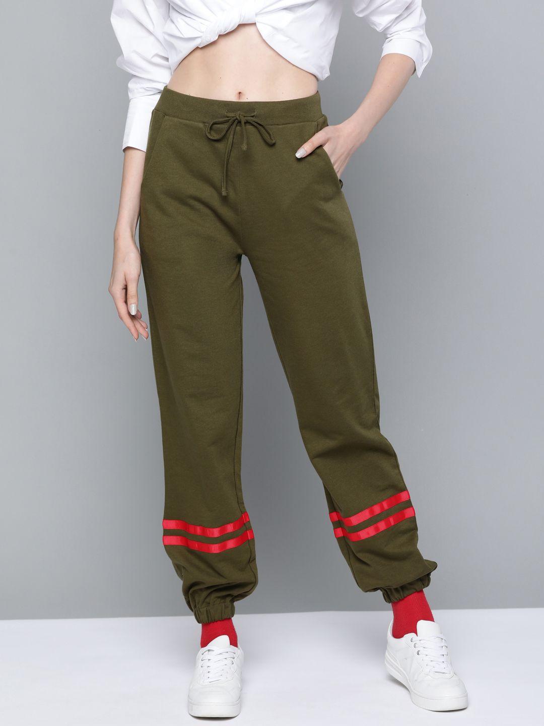 sassafras women olive green high-rise knitted joggers