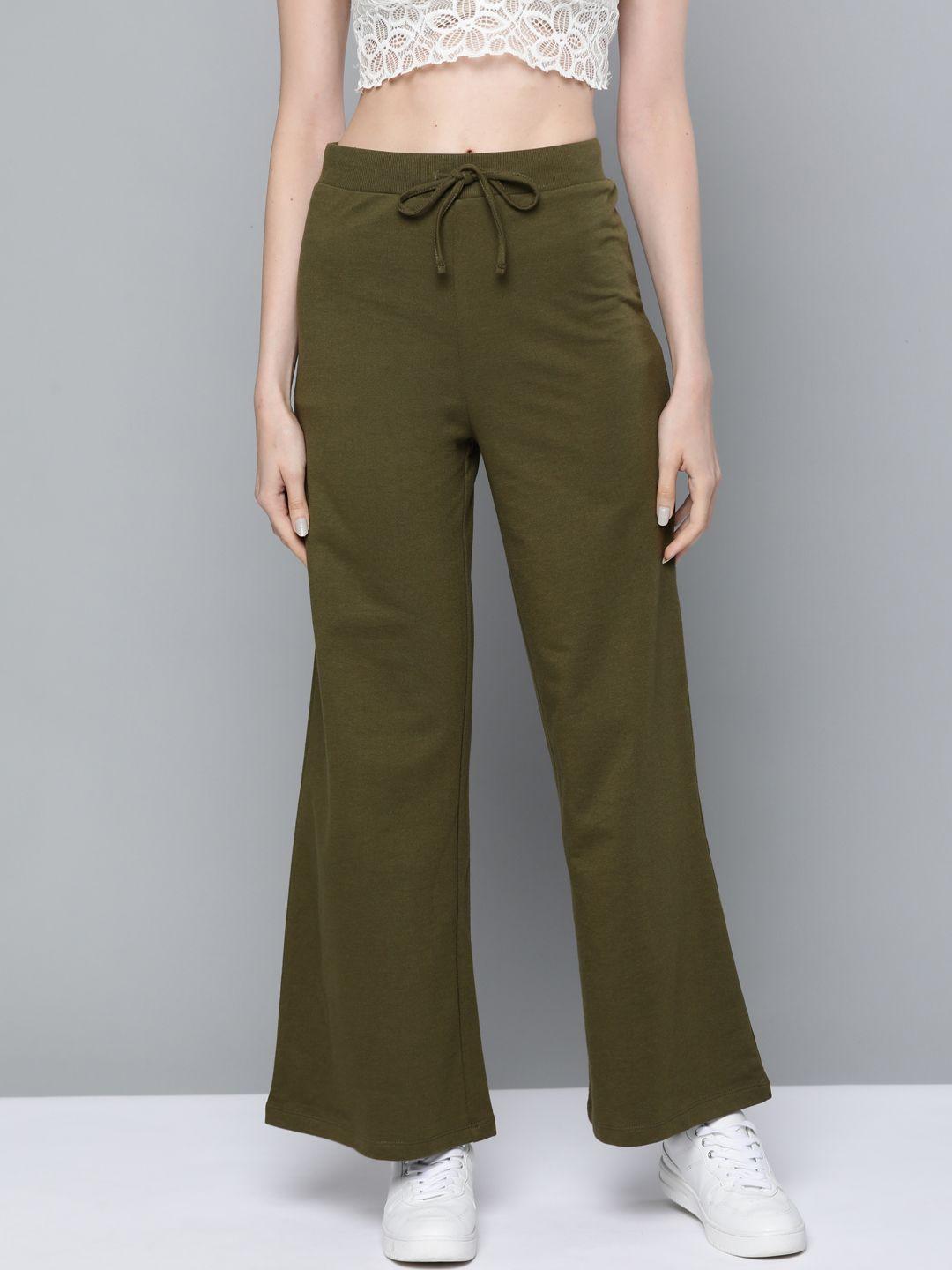 sassafras women olive green high-rise wide leg track pants