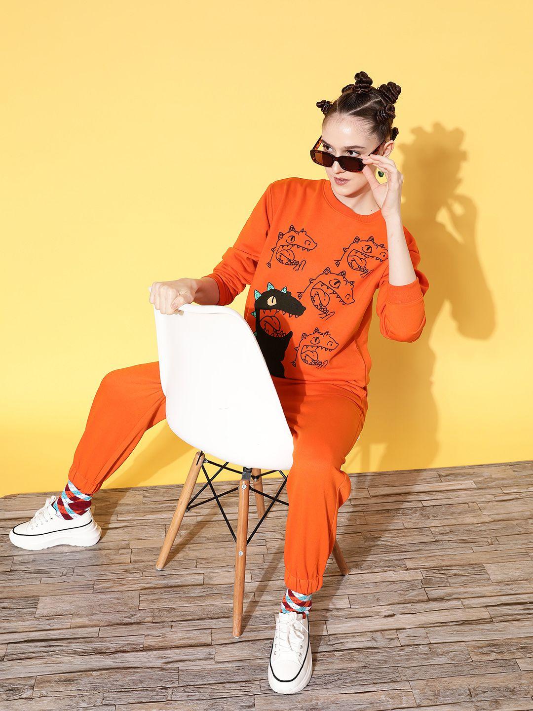 sassafras women orange solid fleece joggers