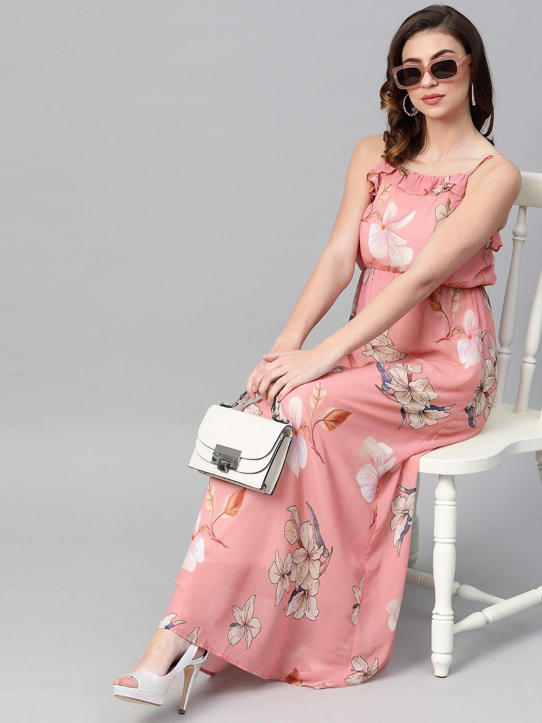 sassafras women pink & beige printed maxi dress