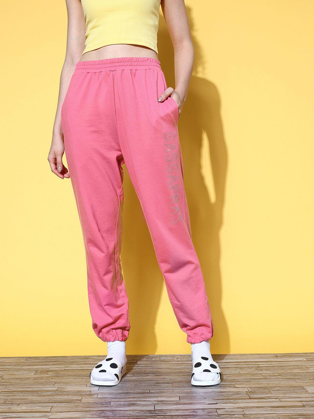 sassafras women pink printed glam game track pants