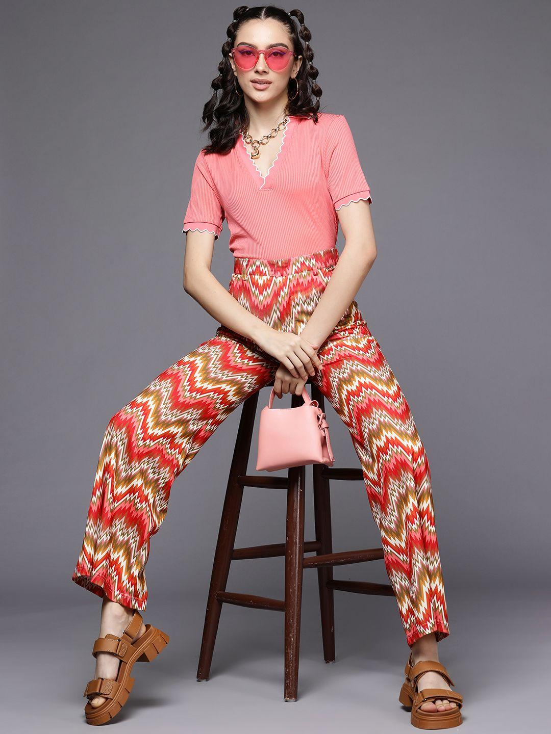 sassafras women pink printed trousers