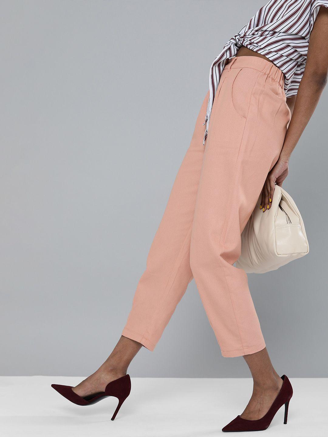 sassafras women pink pure cotton regular fit solid cropped trousers