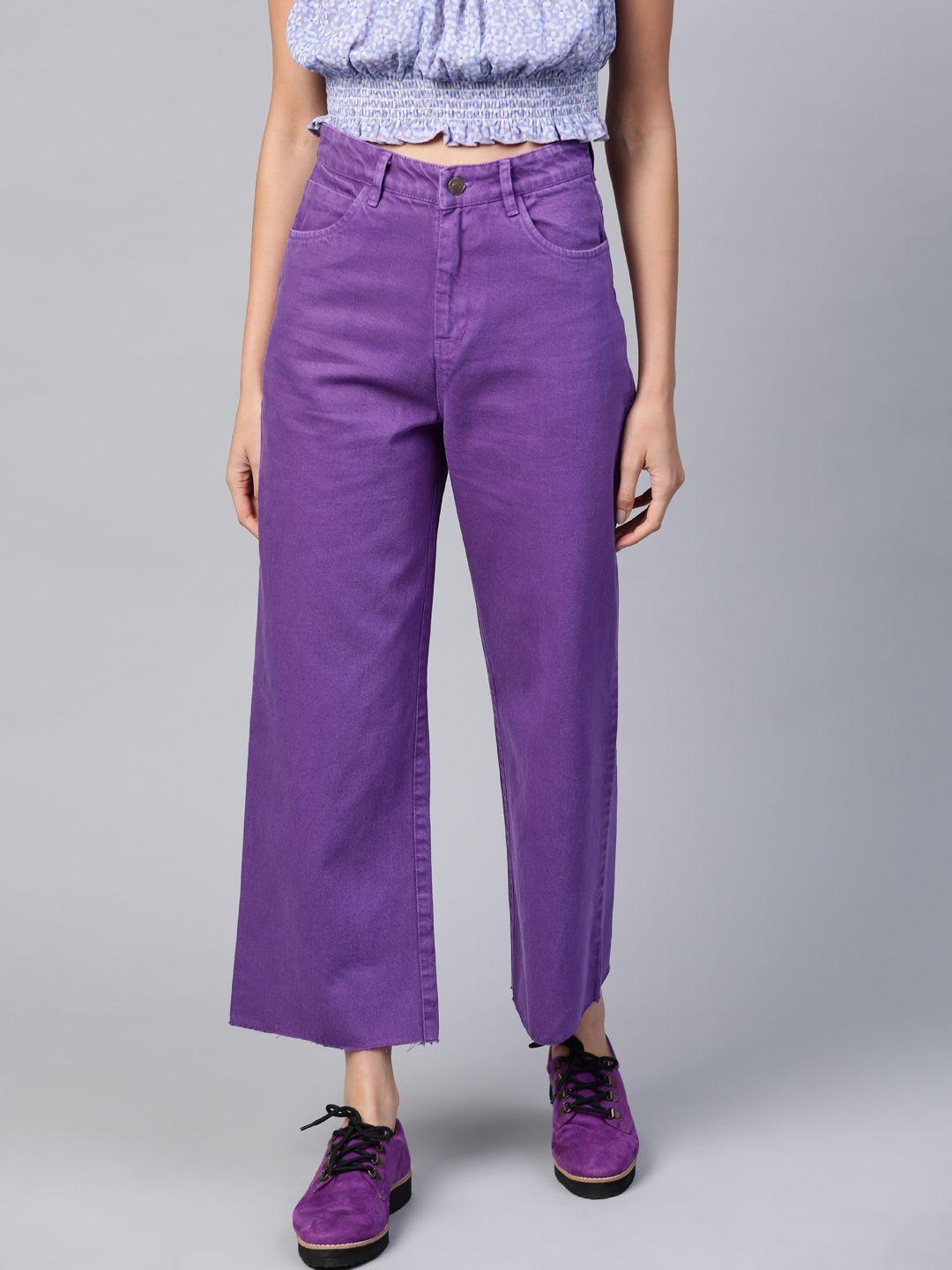 sassafras women purple relaxed fit high-rise jeans