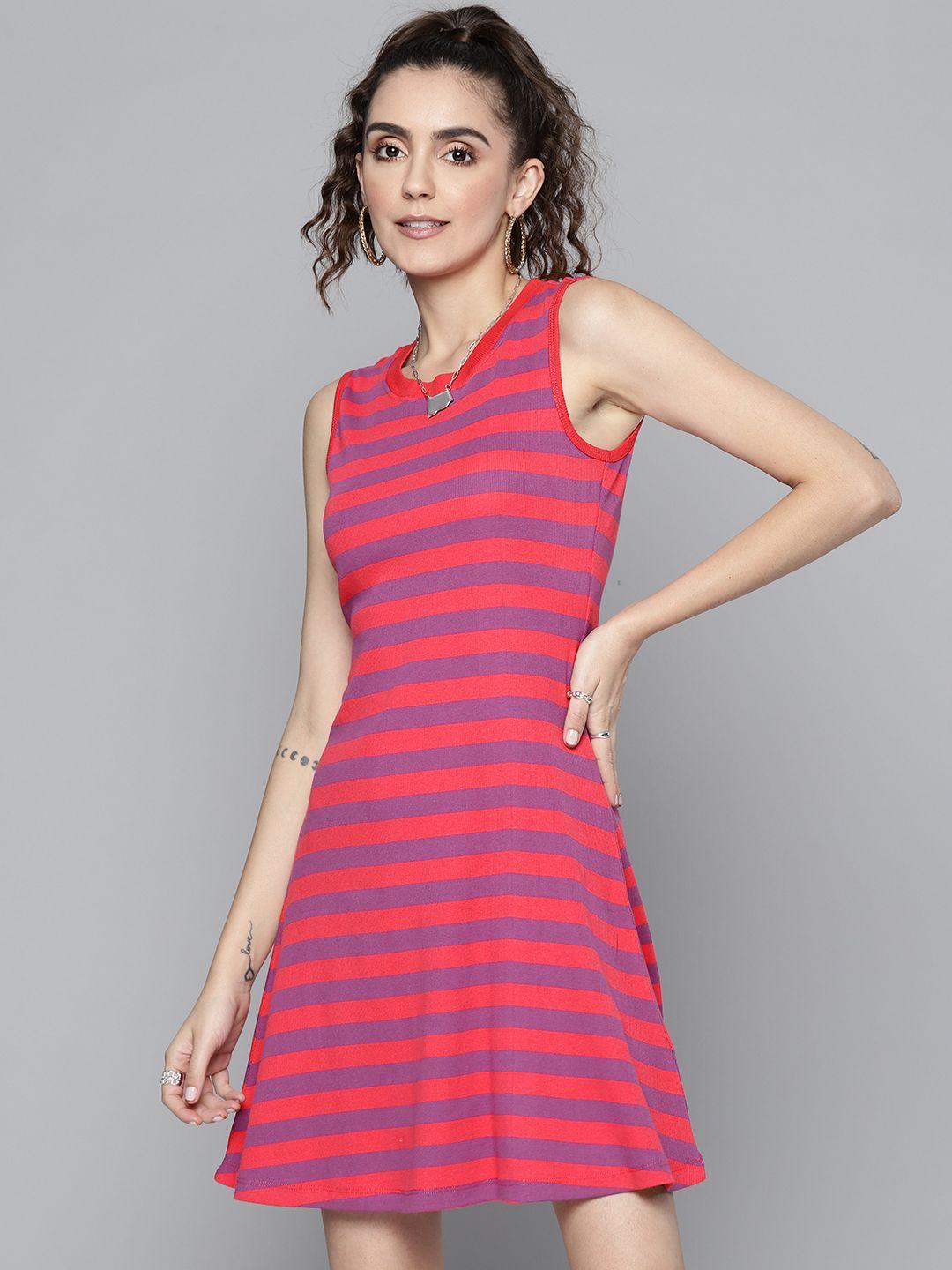 sassafras women red & purple striped a-line dress