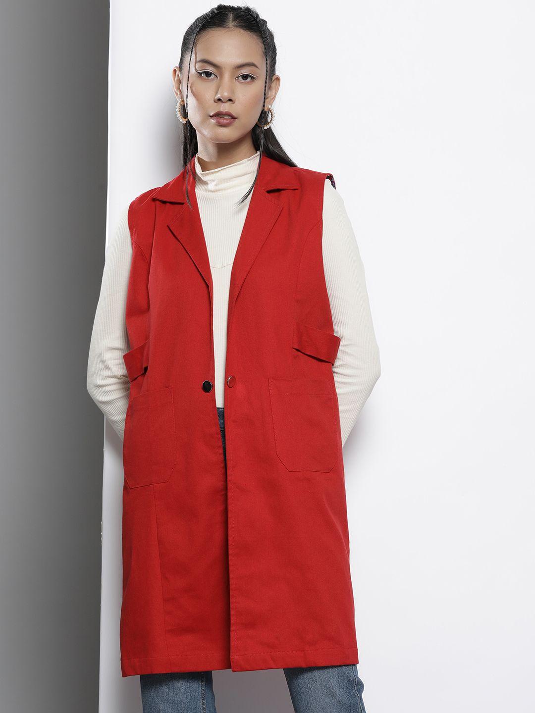 sassafras women red cotton longline tailored jacket