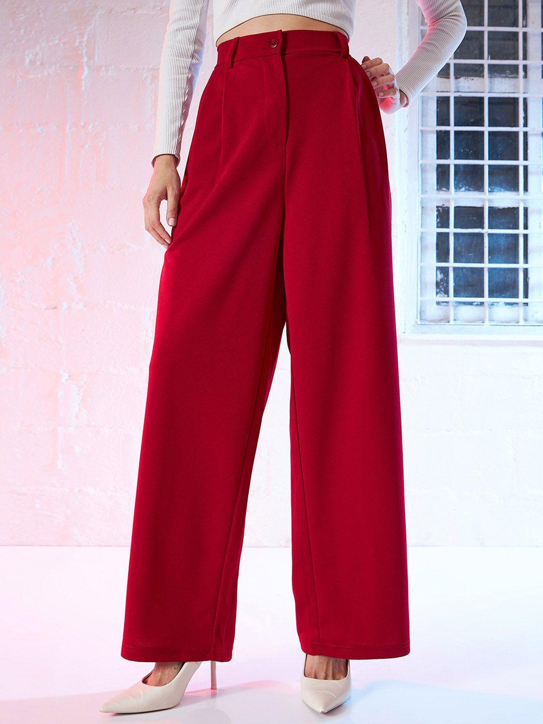 sassafras women red loose fit high-rise parallel trousers