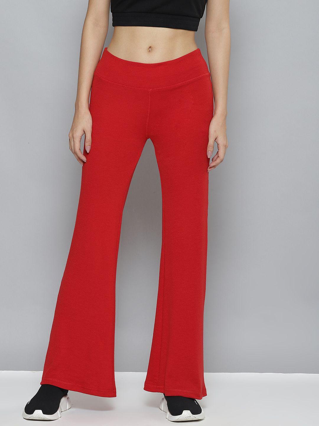 sassafras women red ribbed bootcut track pants