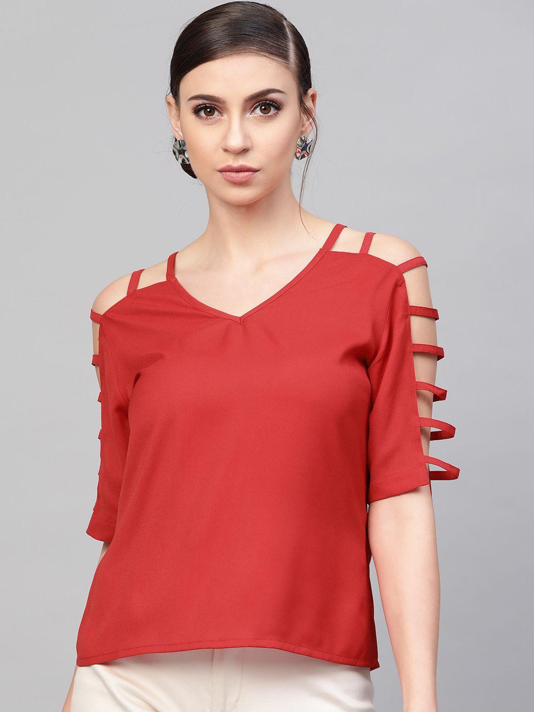 sassafras women red solid top