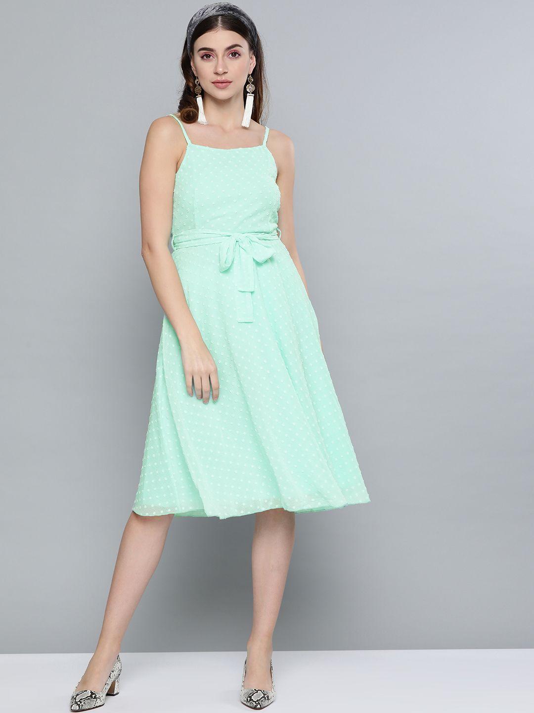 sassafras women sea green dobby weave a-line dress