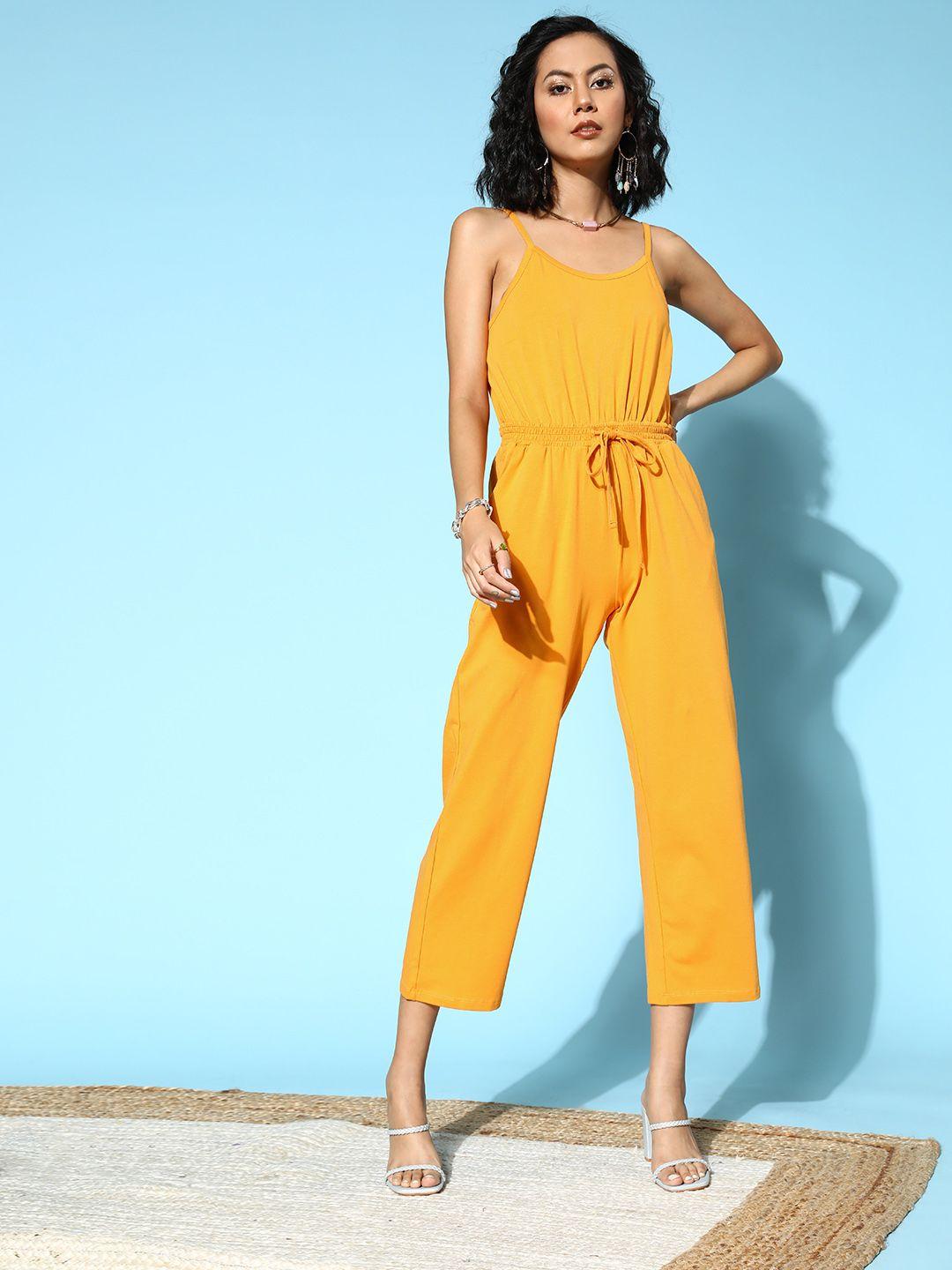 sassafras women stylish mustard solid joyful jumpsuit