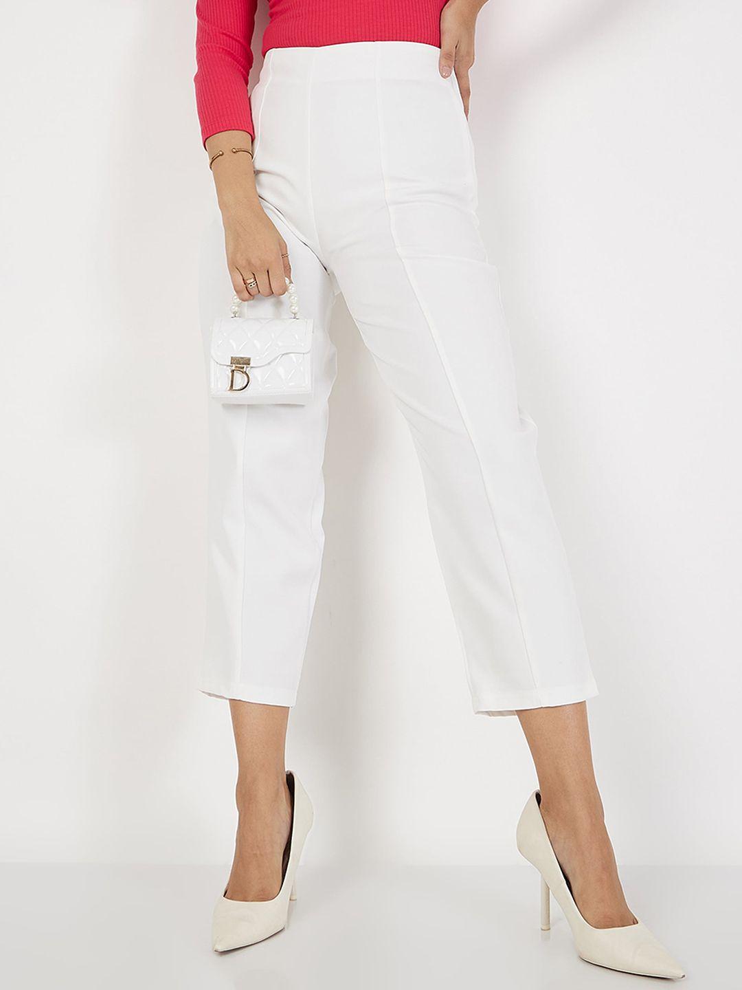 sassafras women white high-rise cropped trousers