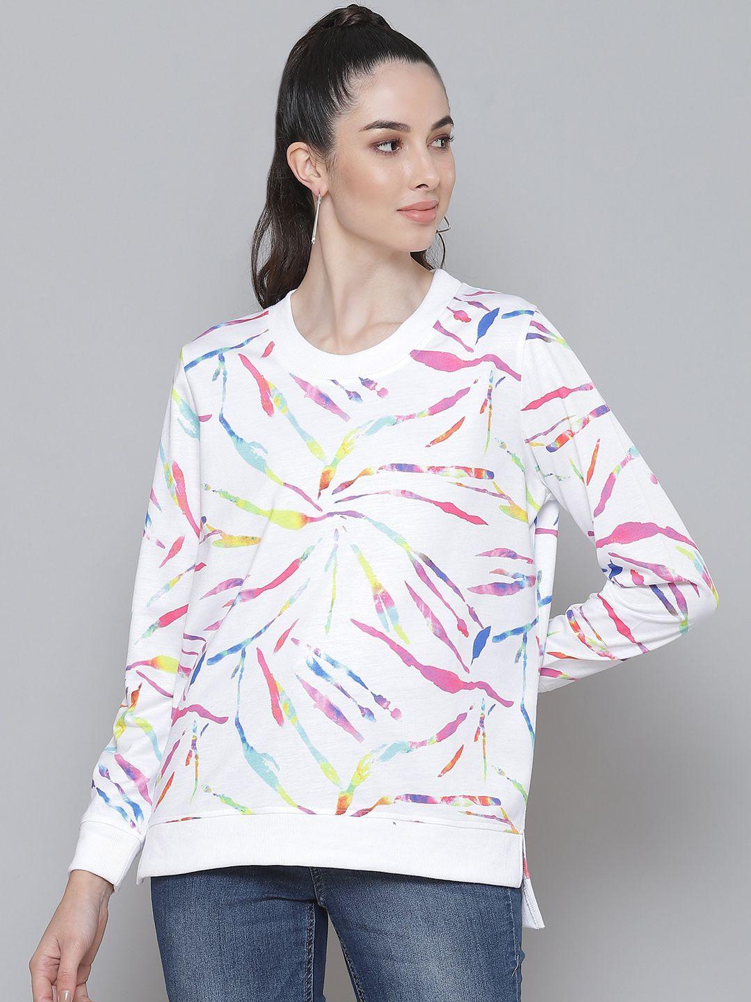 sassafras women white printed sweatshirt