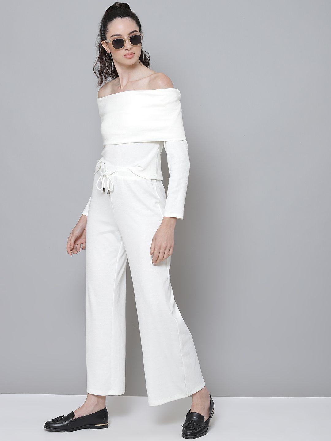 sassafras women white ribbed wide leg drawstring pants