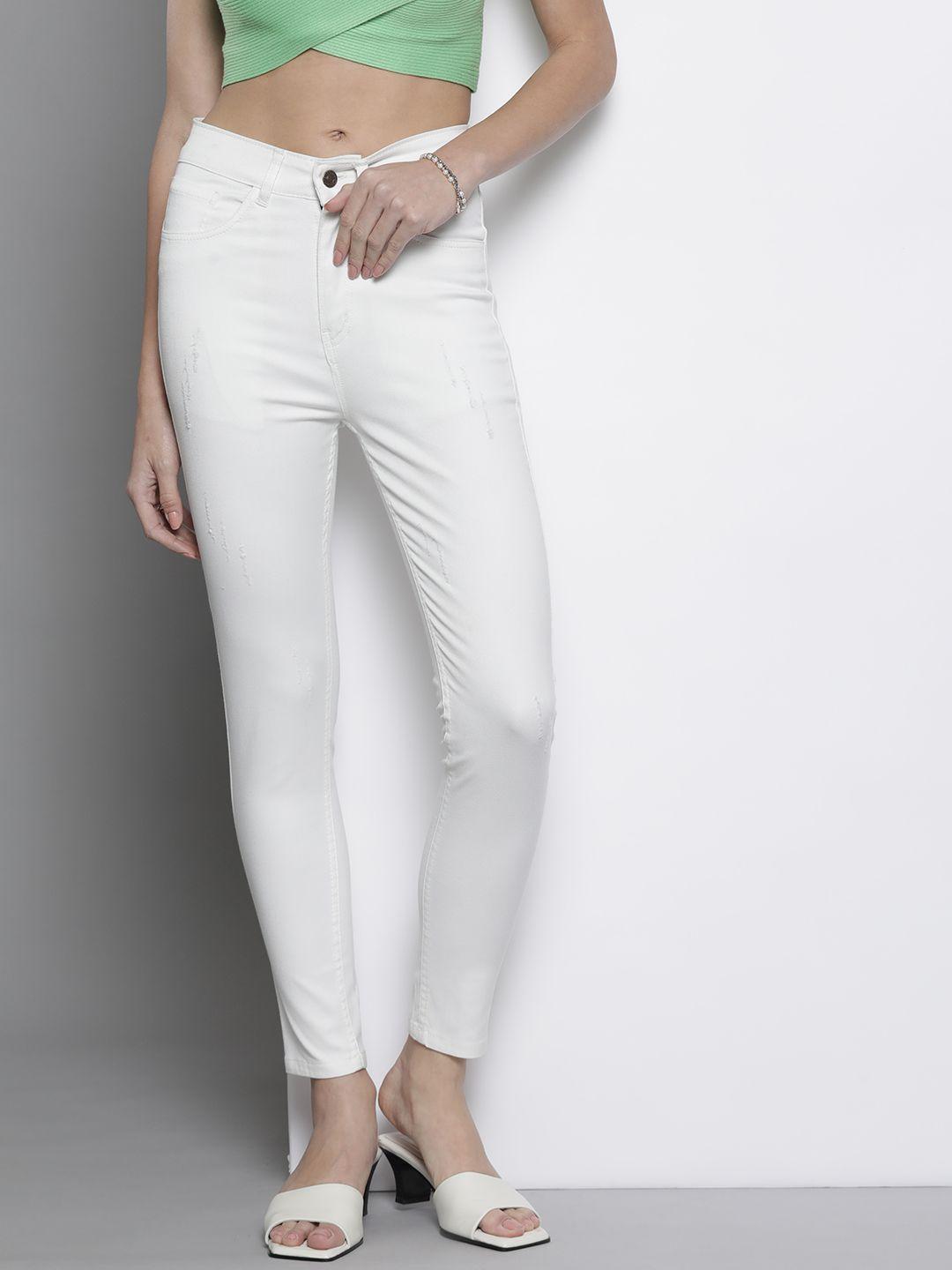 sassafras women white skinny fit high-rise stretchable jeans