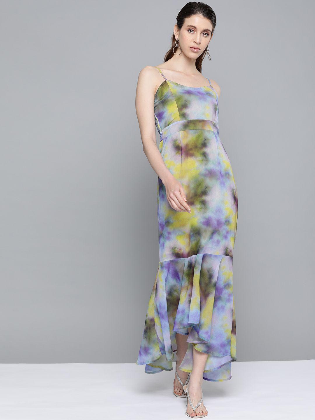 sassafras women yellow & purple dyed maxi dress