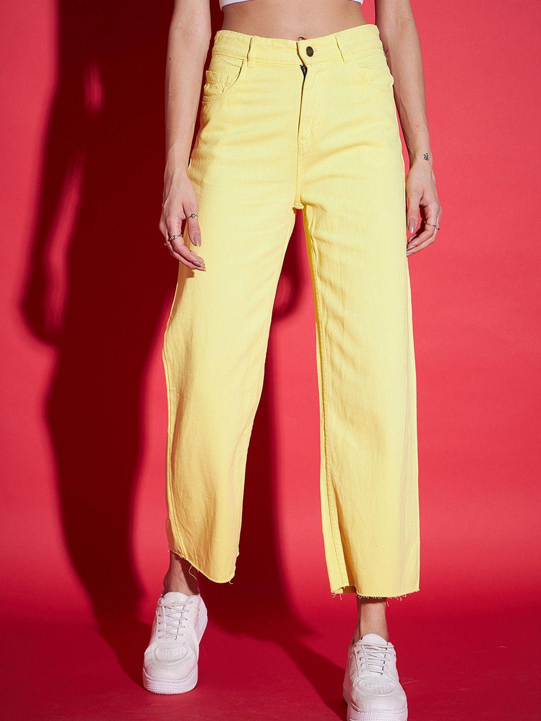 sassafras women yellow comfort high-rise pure cotton coloured jeans