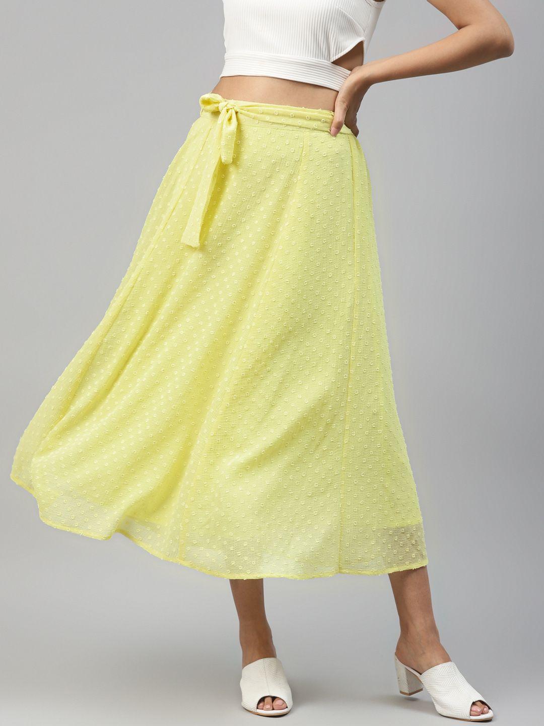 sassafras women yellow dobby weave maxi flared skirt