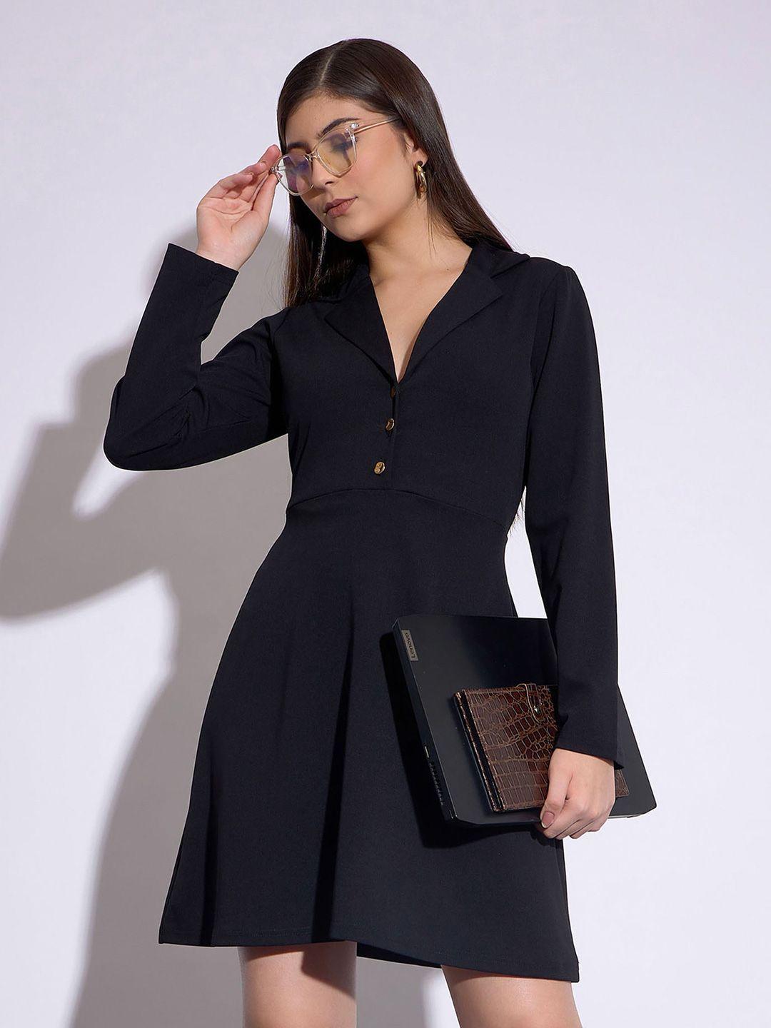 sassafras worklyf lapel collar long sleeves a-line dress