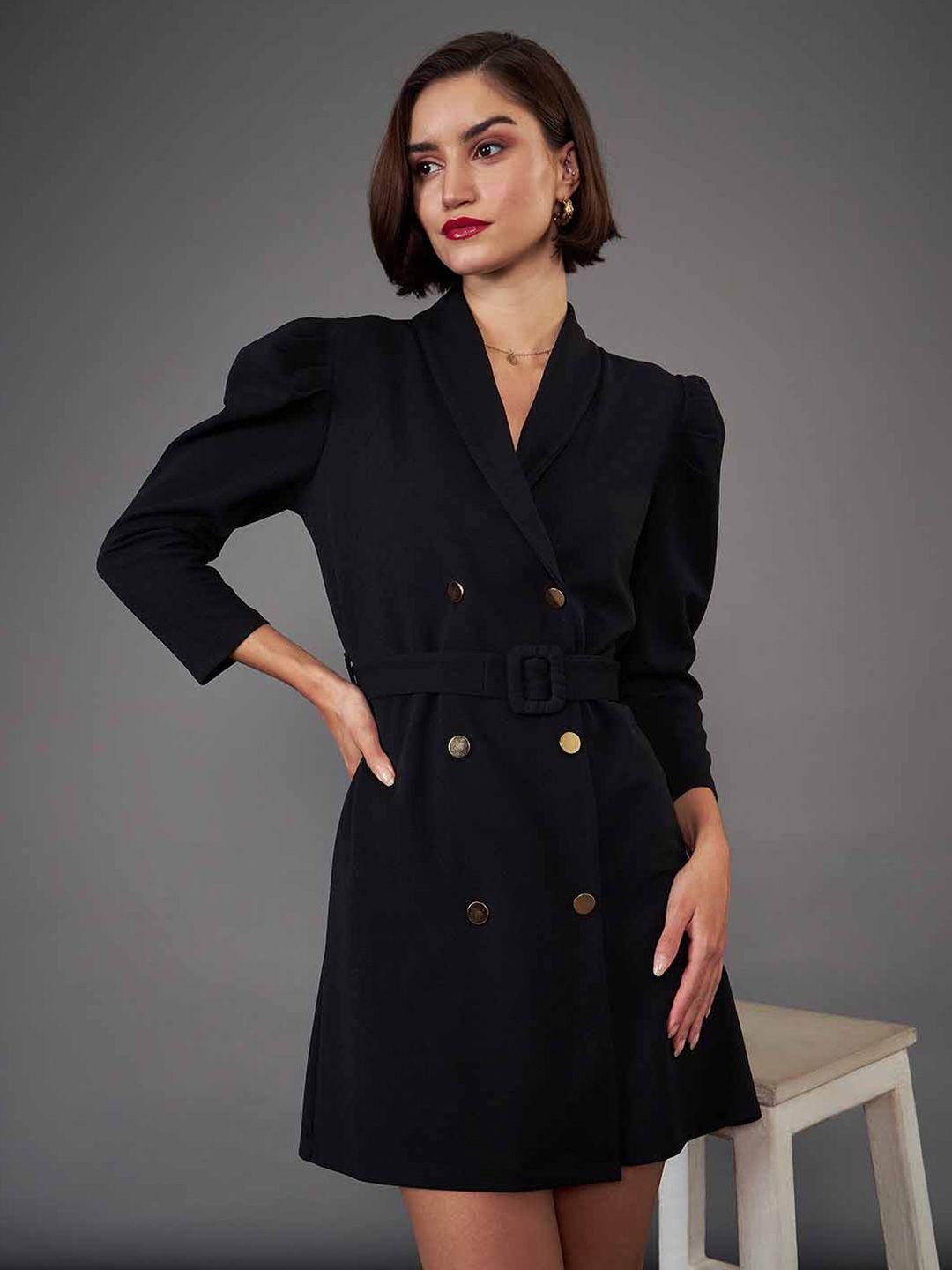 sassafras worklyf shirt collar puff sleeves blazer dress