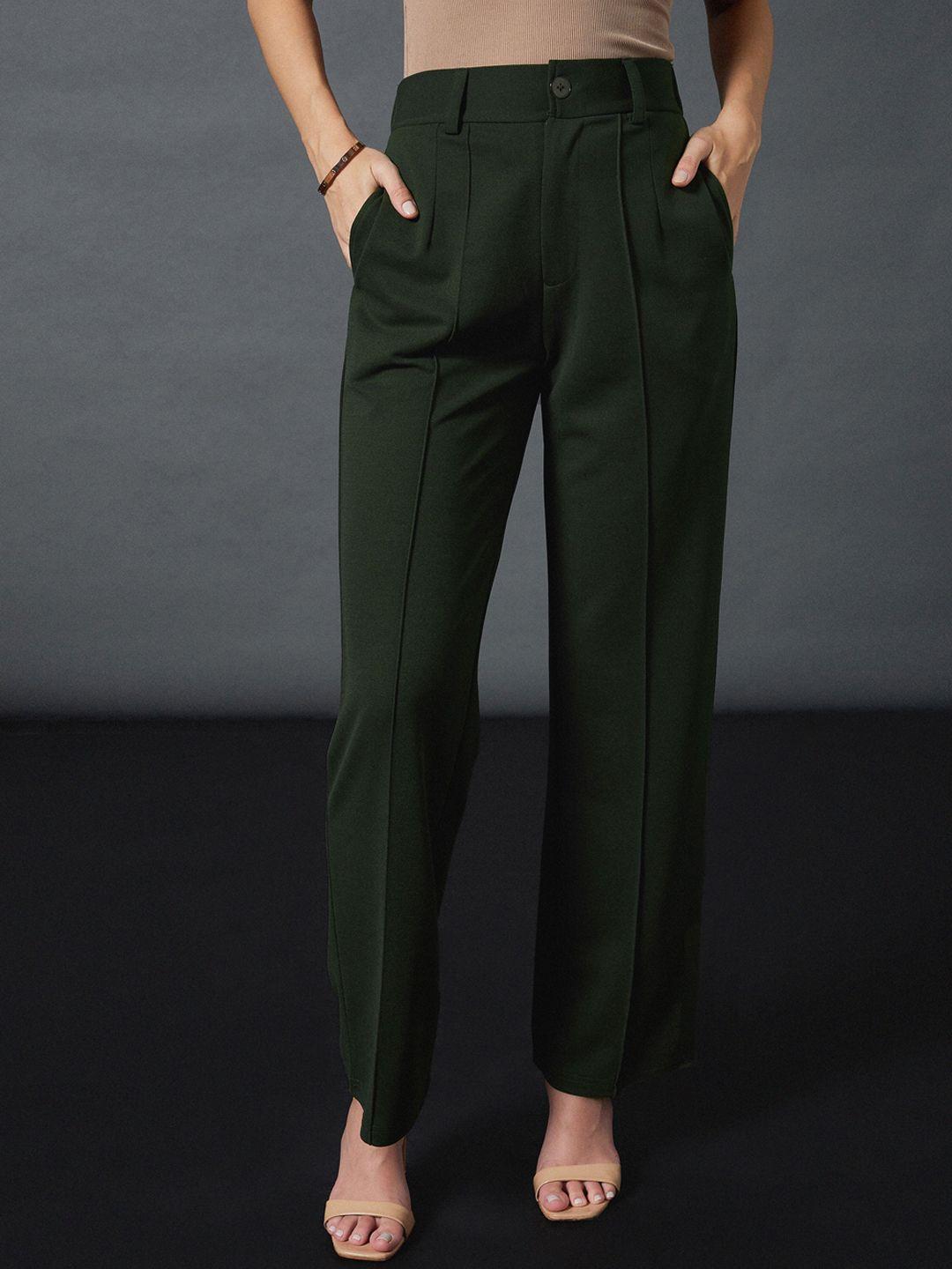 sassafras worklyf straight fit high rise plain strechable parallel trousers