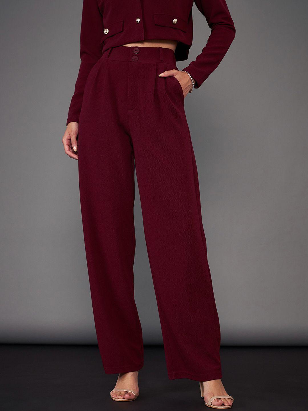 sassafras worklyf straight fit high rise pleated plain parallel trousers