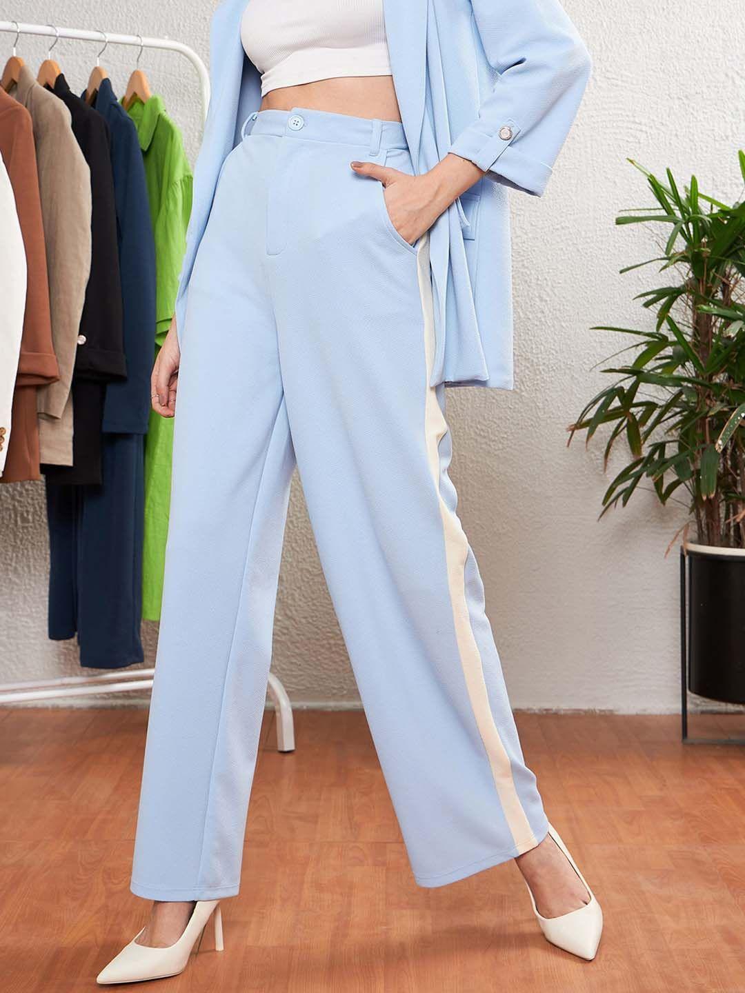 sassafras worklyf women blue straight fit high-rise easy wash trousers
