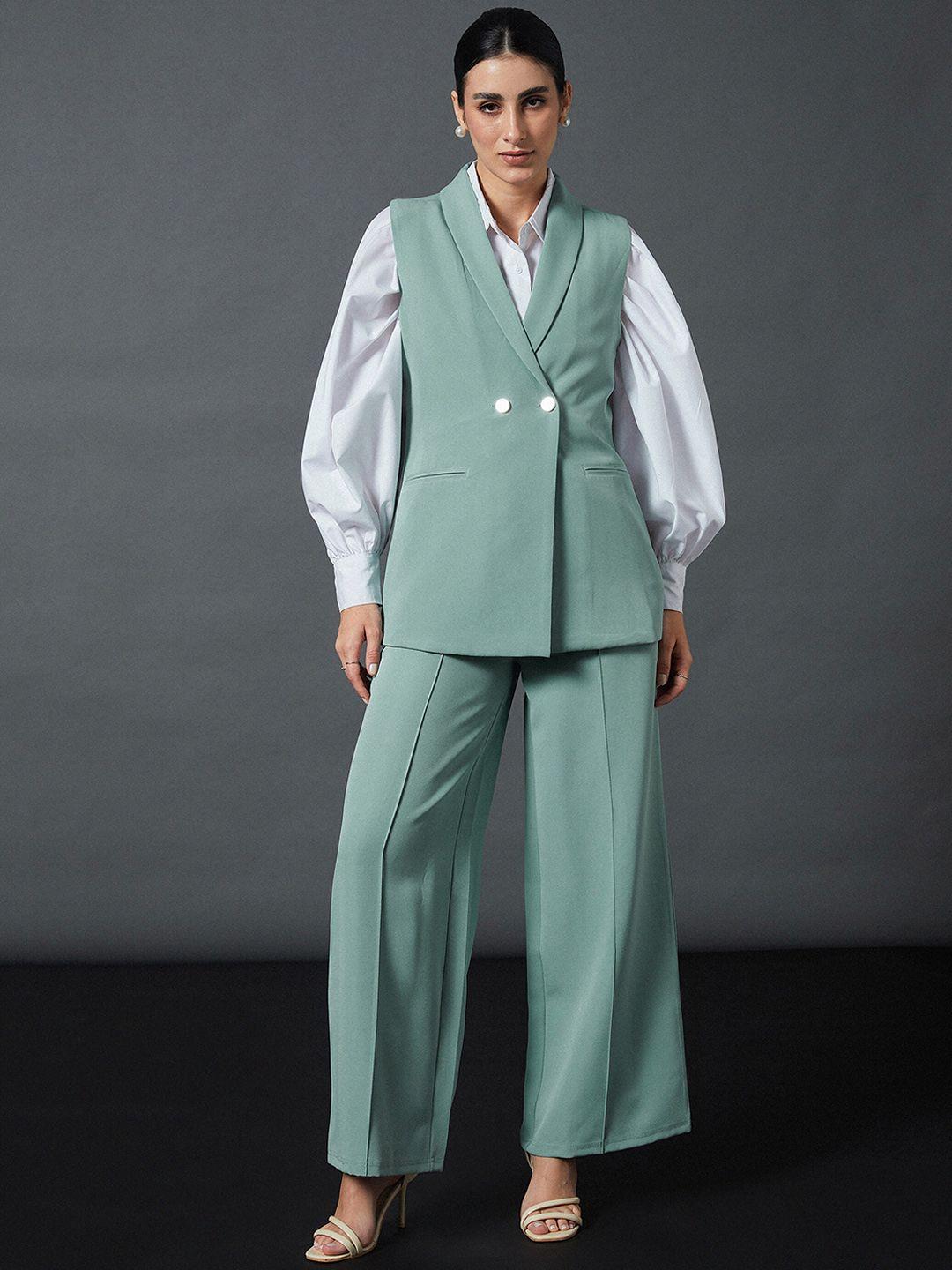 sassafras worklyf women green waistcoat with palazzos