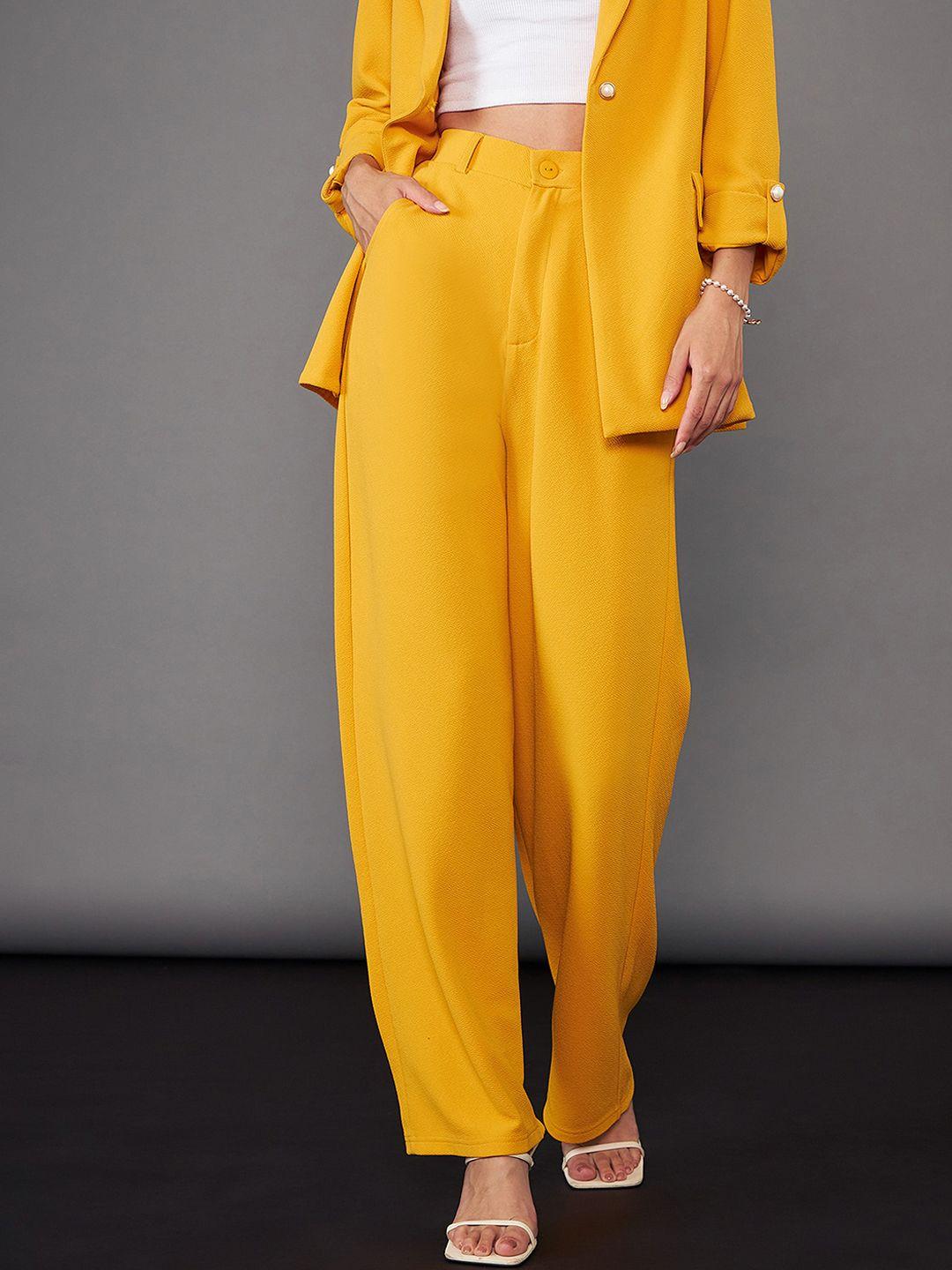 sassafras worklyf women mustard yellow straight fit high-rise trousers